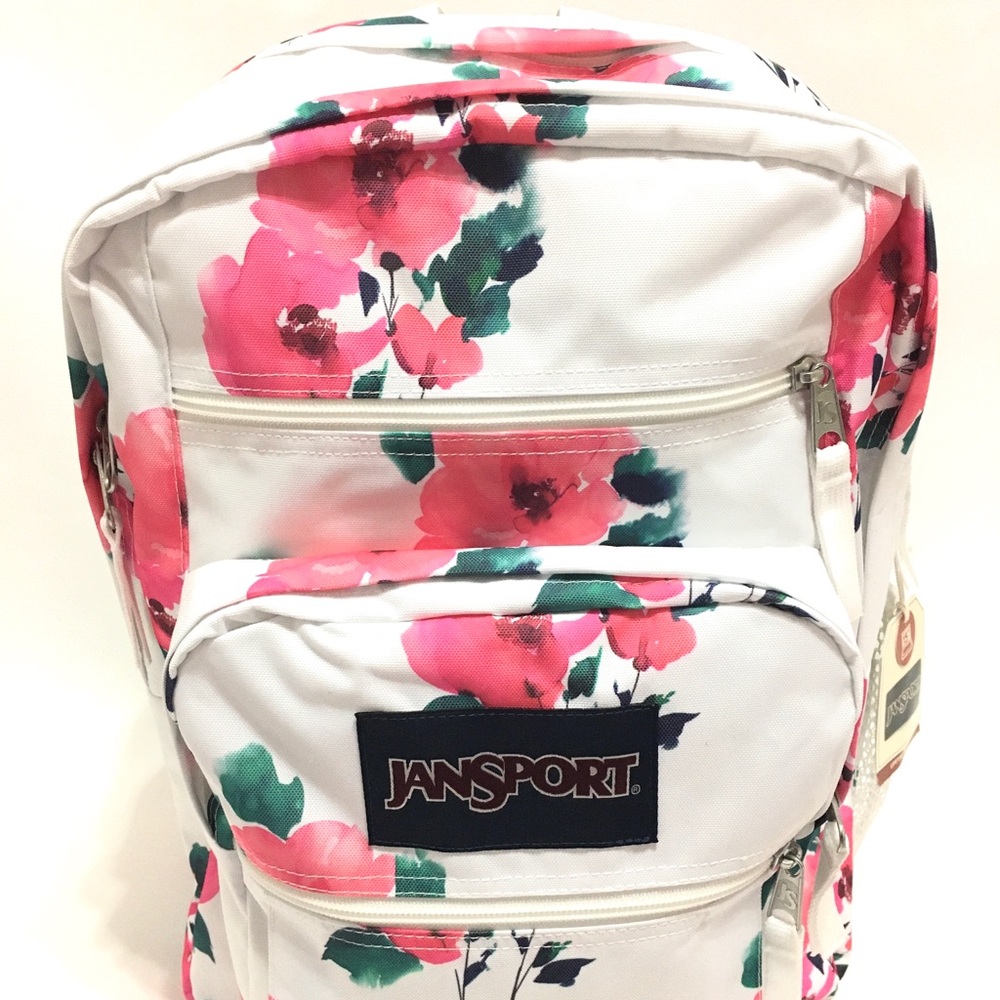 JanSport Student Backpack White Watercolor Rose